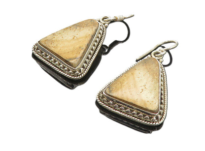 925 Sterling Silver  Vintage Jasper Triangle Twist Dangle Earrings  EG3706