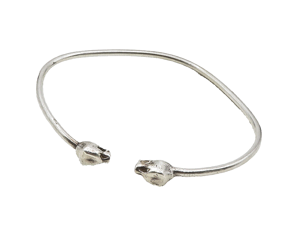 925 Sterling Silver  Vintage Jaguar's Head Ends Shiny Cuff Bracelet  BT4212