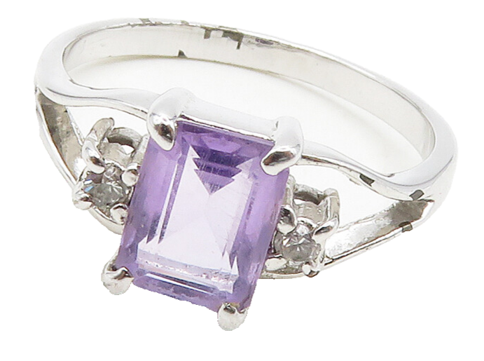 925 Sterling Silver  Amethyst & Topaz Shiny Split Band Ring Sz 8  RG15718