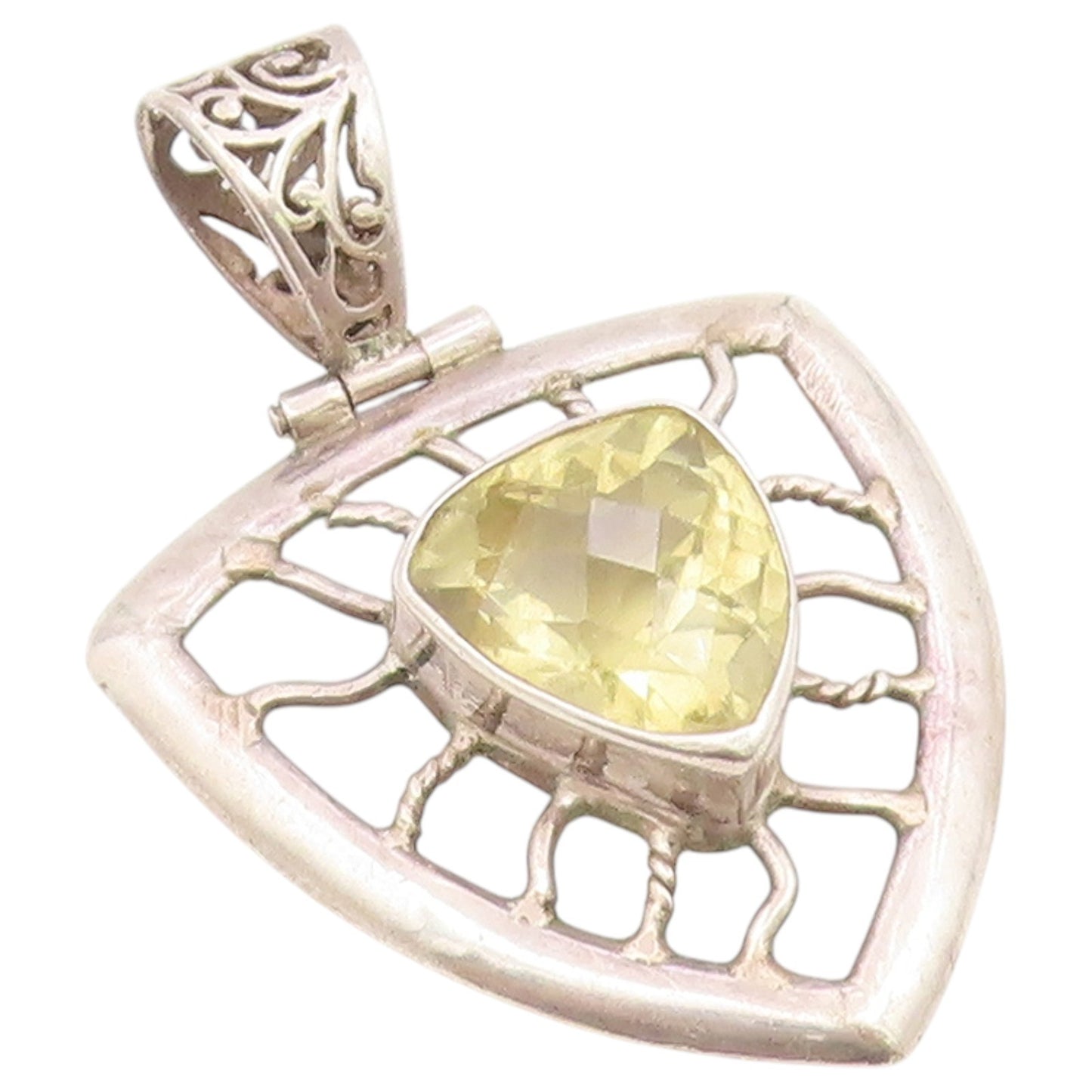 925 Sterling Silver Vintage Pendant Classic Citrine Openwork Web Shield  PT26480