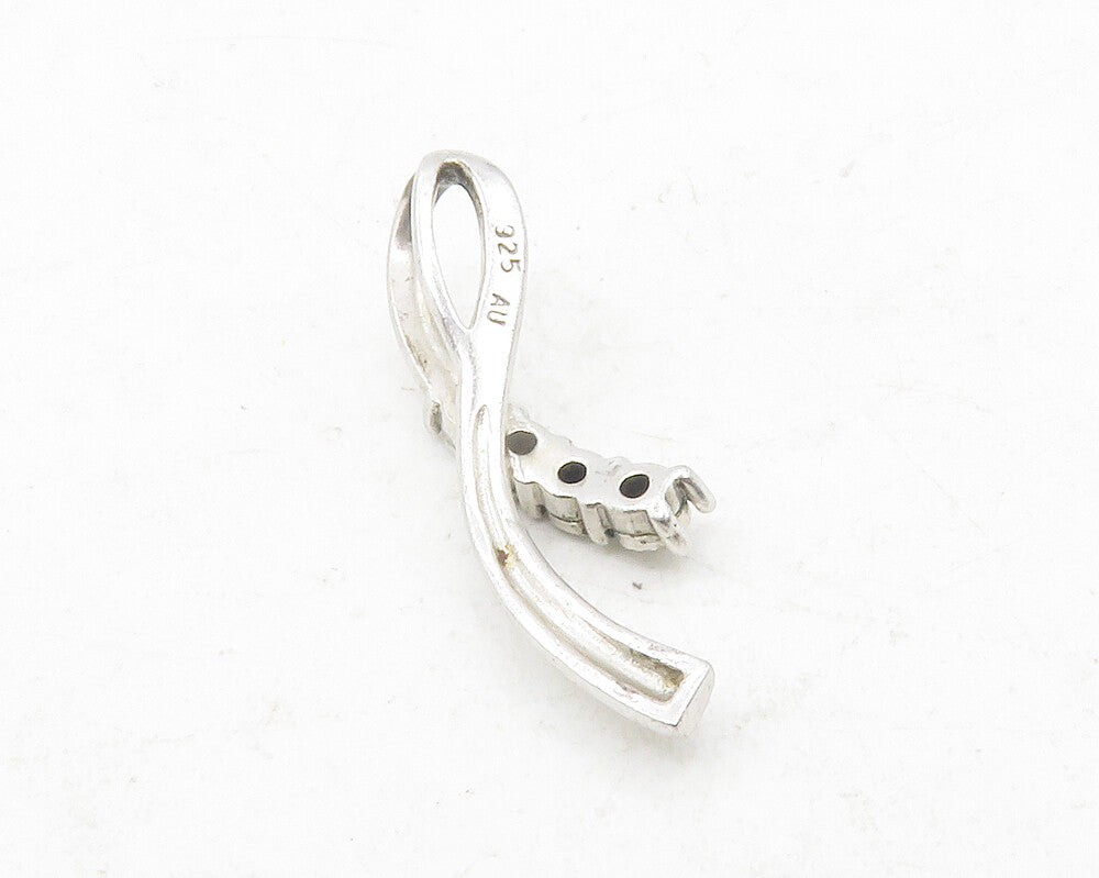 925 Sterling Silver  Vintage Shiny Genuine Diamonds Ribbon Pendant  PT9560