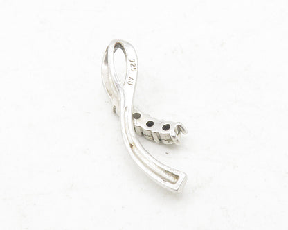 925 Sterling Silver  Vintage Shiny Genuine Diamonds Ribbon Pendant  PT9560