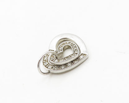 925 Sterling Silver  Vintage Shiny Topaz Open Love Hearts Pendant  PT15468