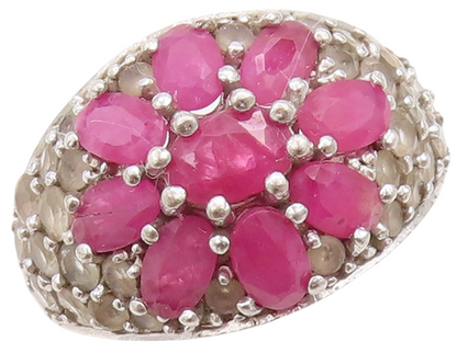 925 Sterling Silver Vintage Ring Designer Ruby & Topaz Flower  Sz 7  RG31663