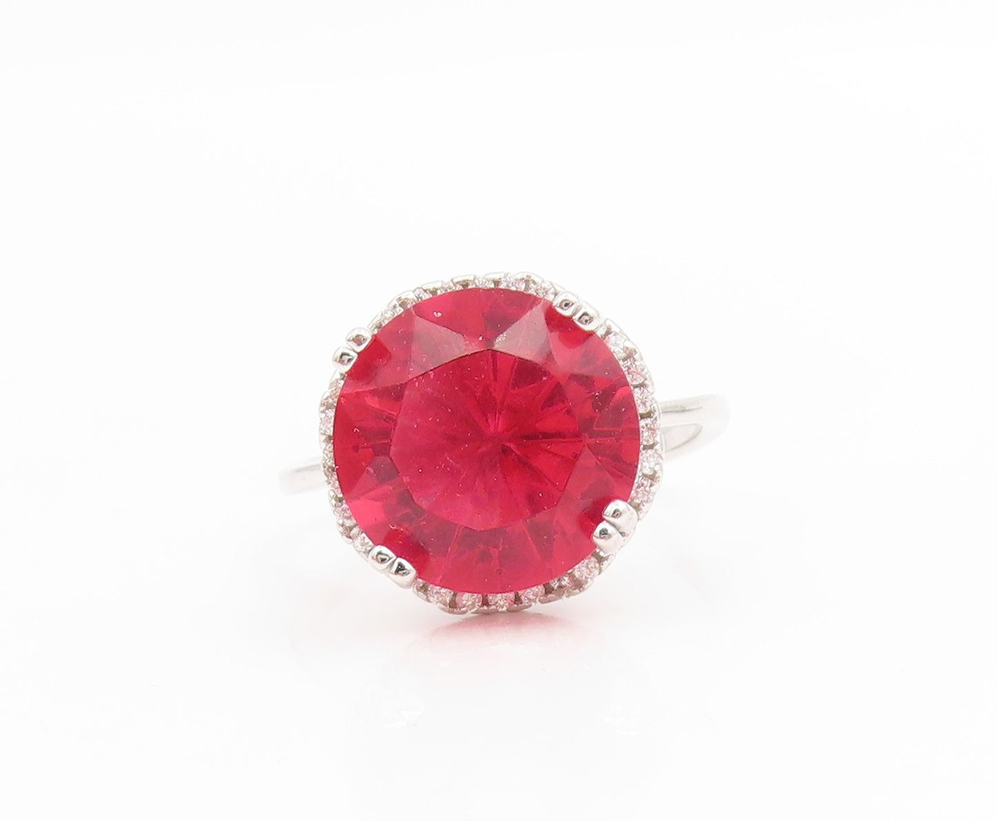 925 Sterling Silver Vintage Ring Round CZ Halo Solitaire Band  Sz 8  RG34082