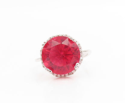 925 Sterling Silver Vintage Ring Round CZ Halo Solitaire Band  Sz 8  RG34082