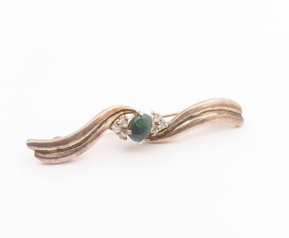 925 Sterling Silver  Vintage Labradorite & Topaz Ribbon Brooch Pin  BP7397