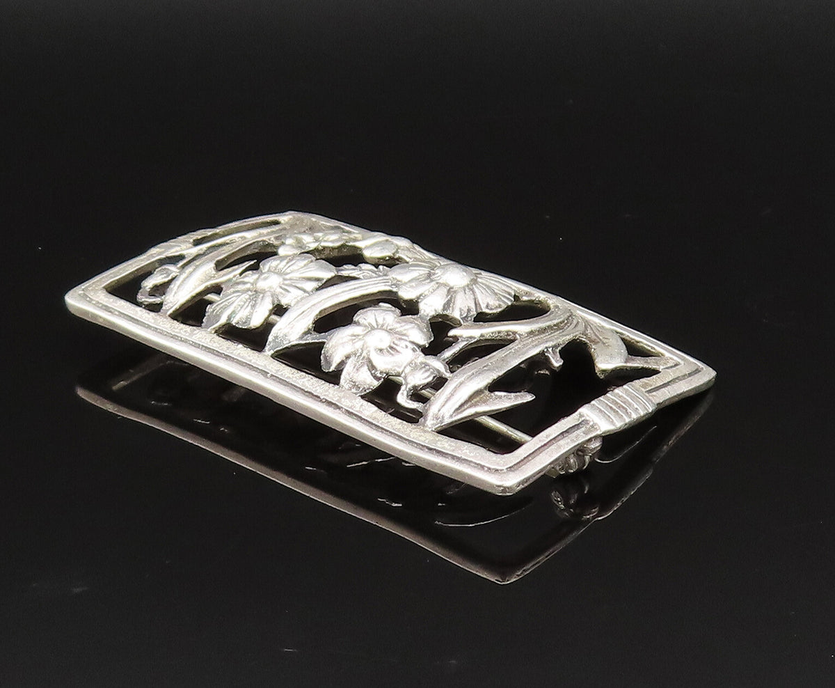 925 Sterling Silver  Vintage Antique Flower Cutout Dome Brooch Pin  BP9617