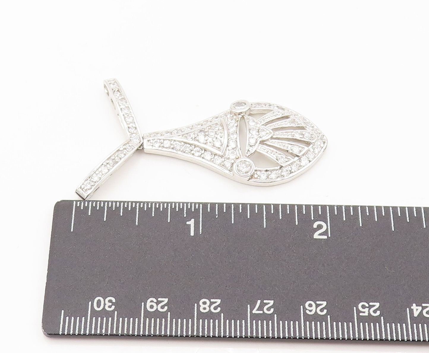 925 Sterling Silver Vintage Pendant Topaz Beaded Carved Teardrop Fan  PT22624