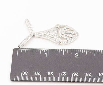 925 Sterling Silver Vintage Pendant Topaz Beaded Carved Teardrop Fan  PT22624