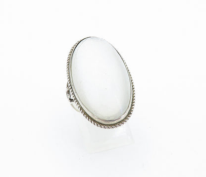 925 Silver  Vintage Victorian Mother Of Pearl Cocktail Ring Sz 7.5  RG6915