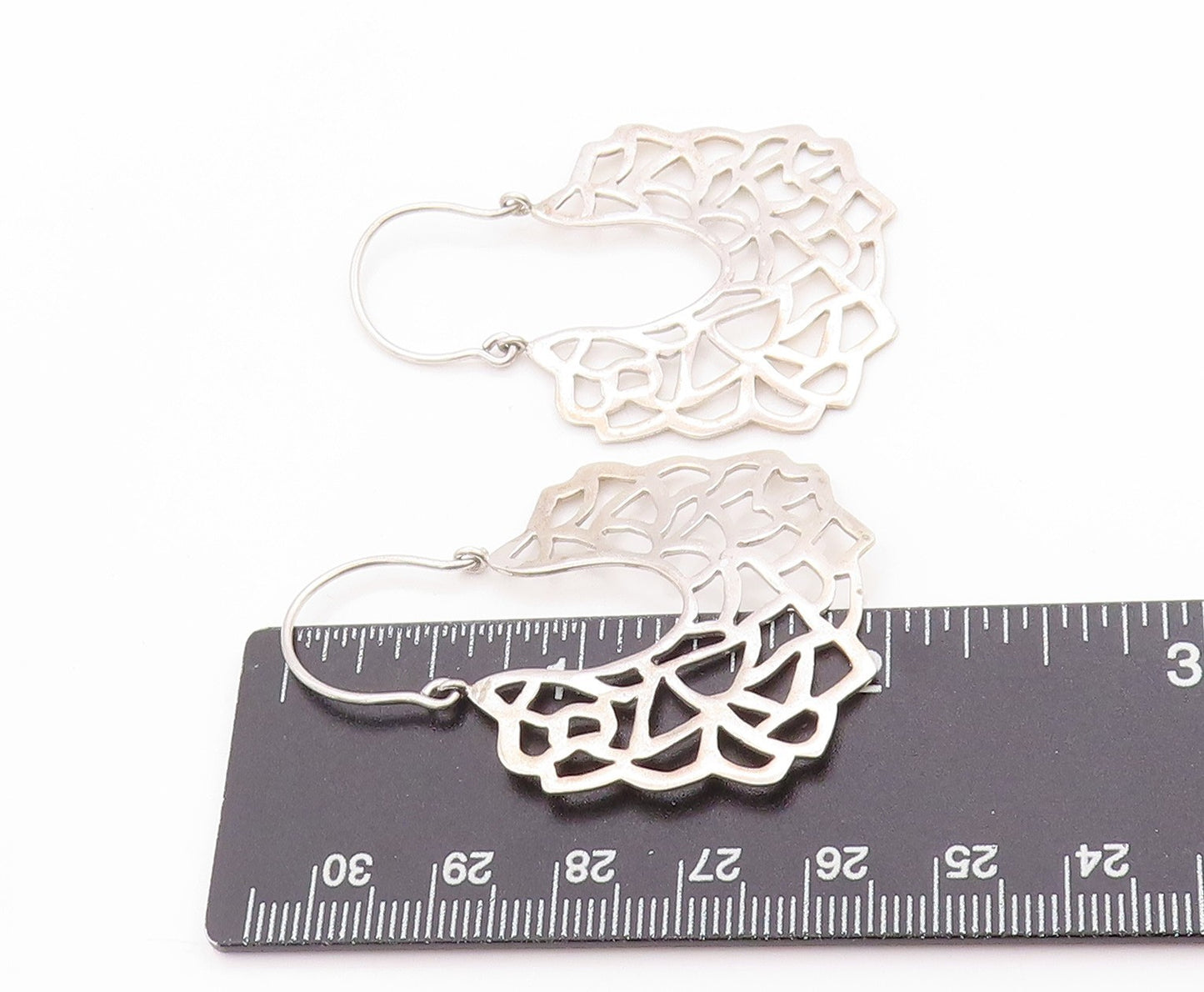 925 Sterling Silver Vintage Earrings Brutalist Cut Out Design Hooks  EG13694