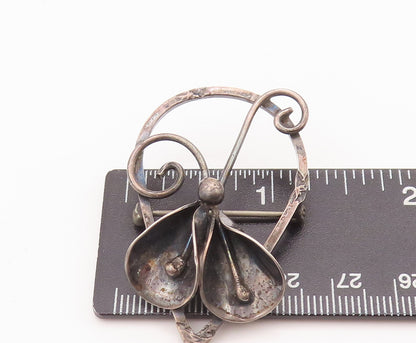 925 Sterling Silver Vintage Brooch Pin Modernist Drop Cut Beaded Lily  BP10664
