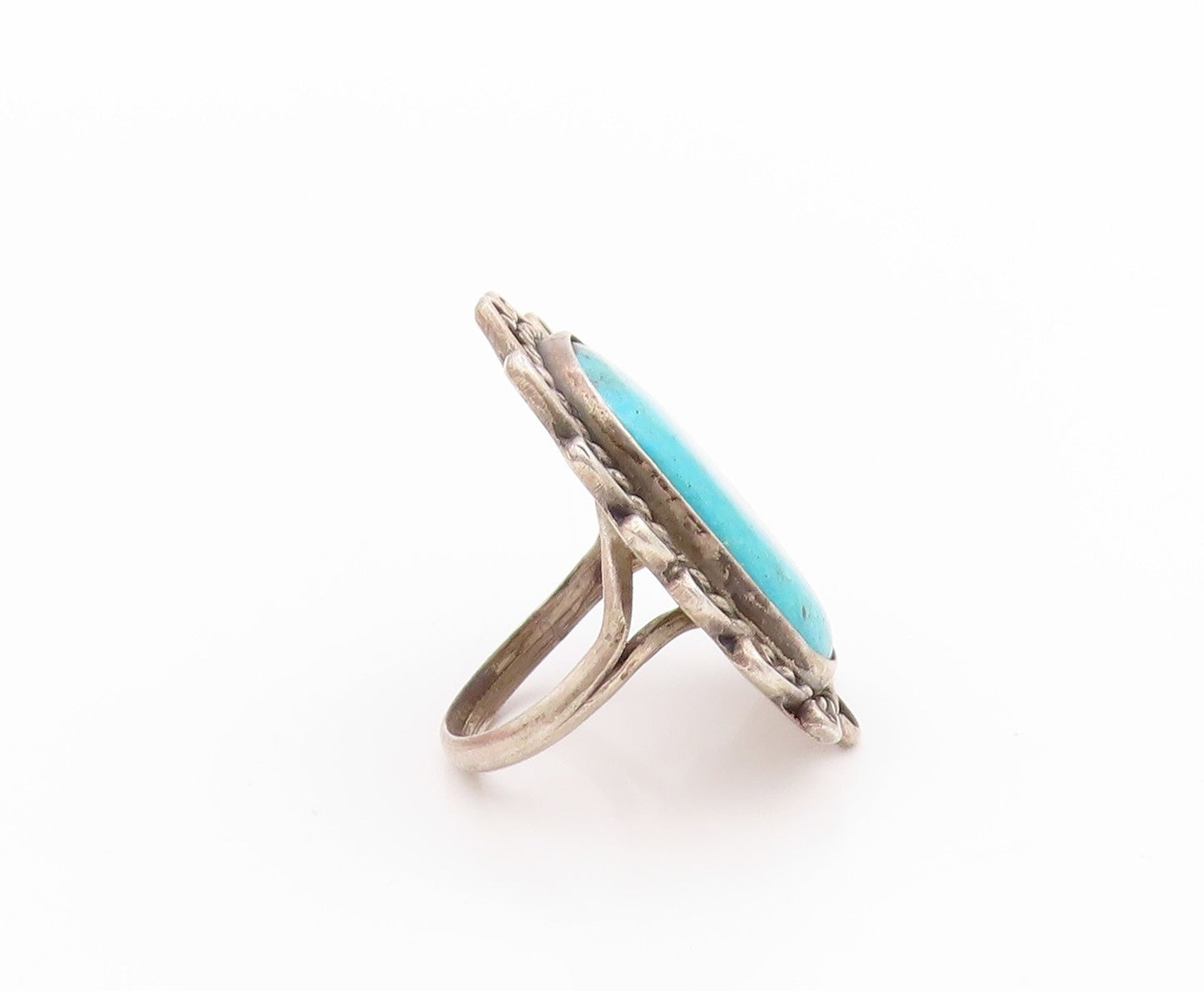 925 Sterling Silver Vintage Ring NAVAJO Cabochon Turquoise Band  Sz 5.5  RG33516