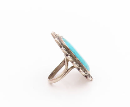 925 Sterling Silver Vintage Ring NAVAJO Cabochon Turquoise Band  Sz 5.5  RG33516
