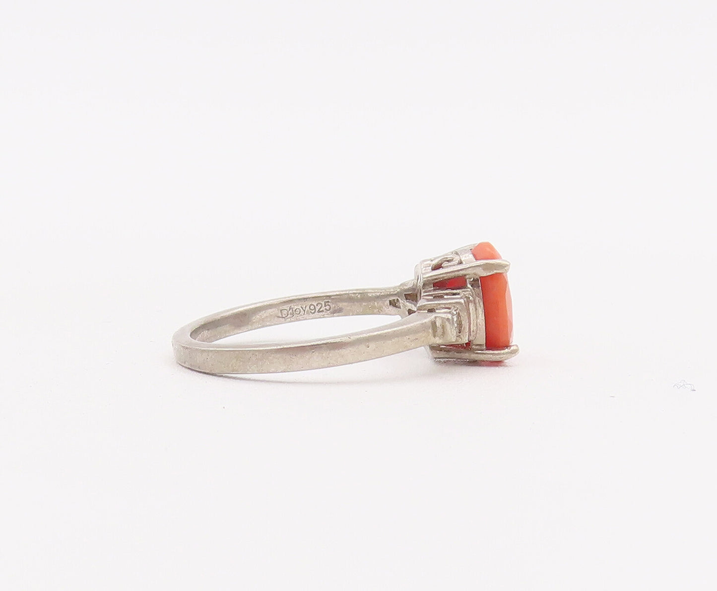 925 Sterling Silver Vintage Ring Oval Gemstone Diamonds Side Stones Sz 7 RG28071