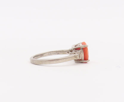 925 Sterling Silver Vintage Ring Oval Gemstone Diamonds Side Stones Sz 7 RG28071