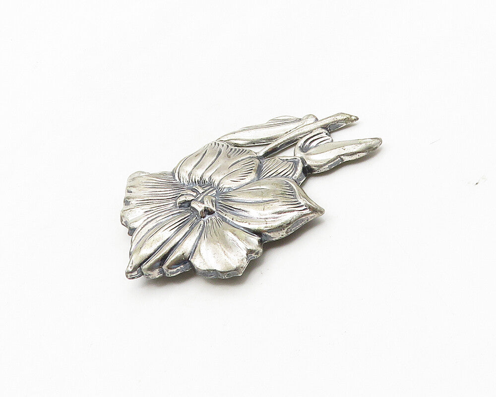 JEWEL ART 925 Sterling Silver  Vintage Single Flower Motif Brooch Pin  BP7136