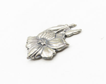 JEWEL ART 925 Sterling Silver  Vintage Single Flower Motif Brooch Pin  BP7136