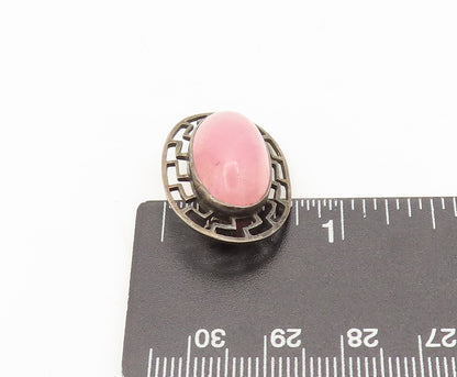 925 Sterling Silver Vintage Brooch Pin Oval Pink Quartz Halo Caved Maze  BP10626