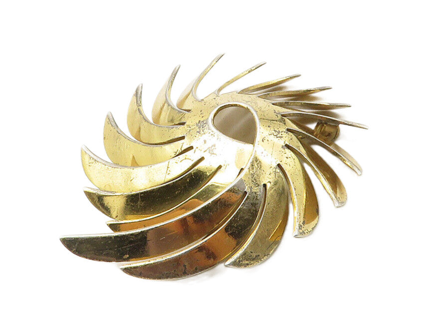 925 Sterling Silver  Vintage Shiny Modernist Spiked Design Brooch Pin  BP4074