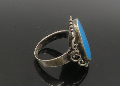 925 Silver  Vintage Turquoise Pretzel Swirl Detail Cocktail Ring Sz 7  RG23581
