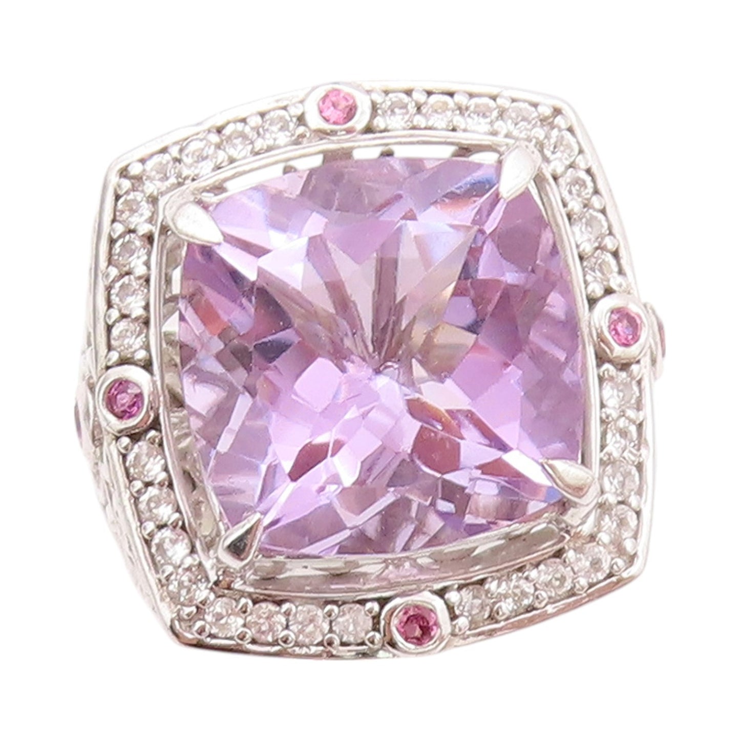 925 Sterling Silver Vintage Ring Large Amethyst Halo Sapphire  Sz 5  RG32512