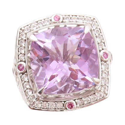925 Sterling Silver Vintage Ring Large Amethyst Halo Sapphire  Sz 5  RG32512