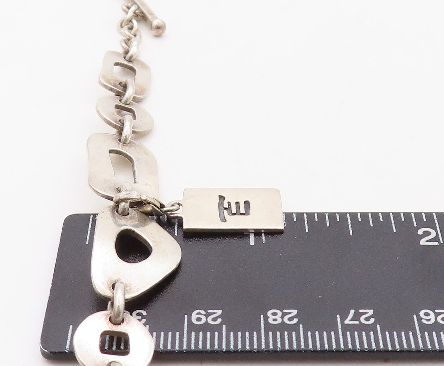 925 Sterling Silver Vintage Bracelet Minimalist Carved Dangling Charms  BT10930
