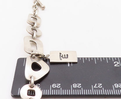 925 Sterling Silver Vintage Bracelet Minimalist Carved Dangling Charms  BT10930