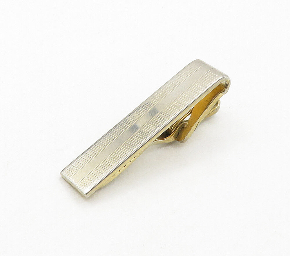 925 Sterling Silver  Vintage Shiny Etched Detail Square Tie Clip  TR2200