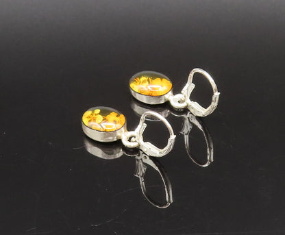 925 Sterling Silver  Vintage Fancy Floral Glass Art Dangle Earrings  EG12262