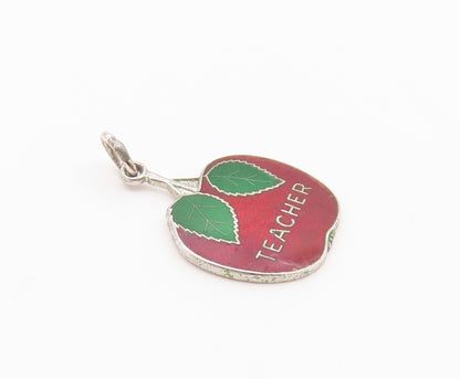 925 Sterling Silver  Vintage Enamel Teacher Apple Drop Pendant  PT16399