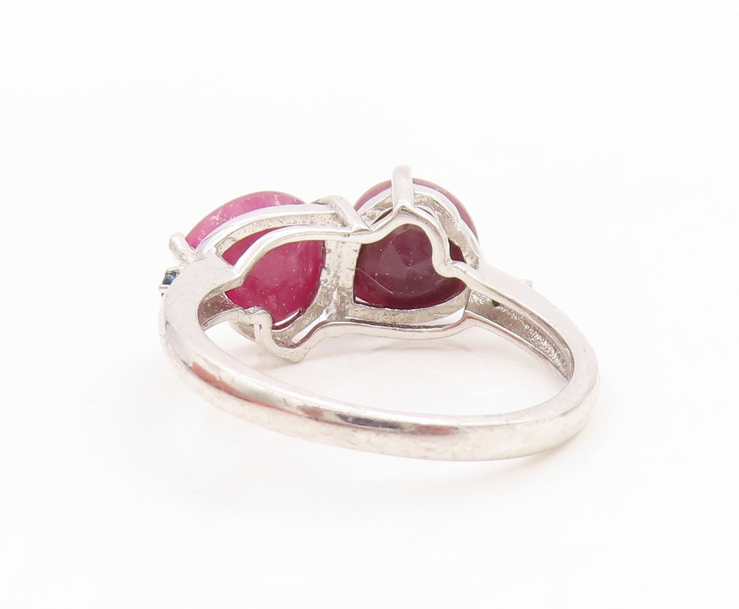 925 Sterling Silver Vintage Ring Modernist Double Ruby Band  Sz 7.5  RG36167
