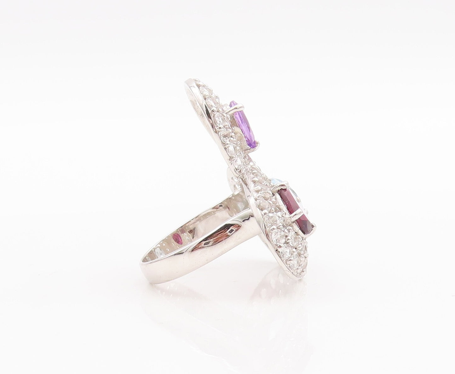 925 Sterling Silver Vintage Ring Multi Shaped Gemstone & CZ  Sz 7.5  RG29040