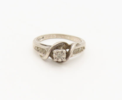 925 Sterling Silver  Vintage Minimalist Swirly Cut Diamonds Ring Sz 7  RG27012