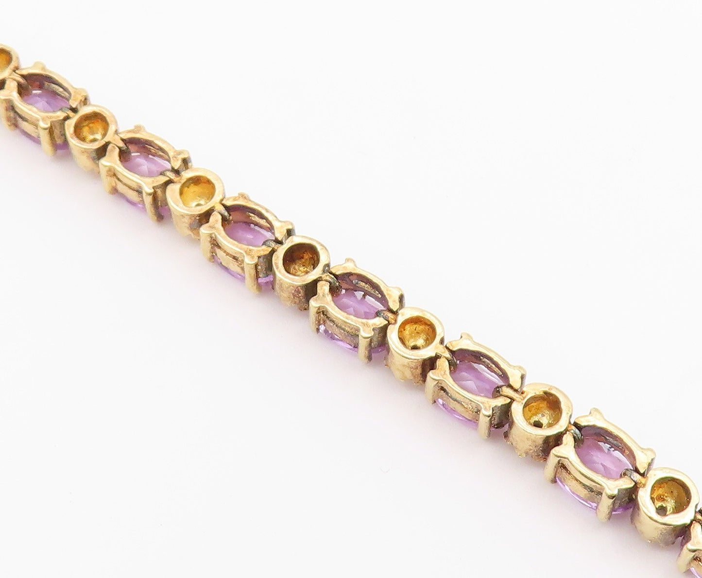 925 Sterling Silver  Vintage Genuine Diamond & Amethyst Chain Bracelet  BT8395