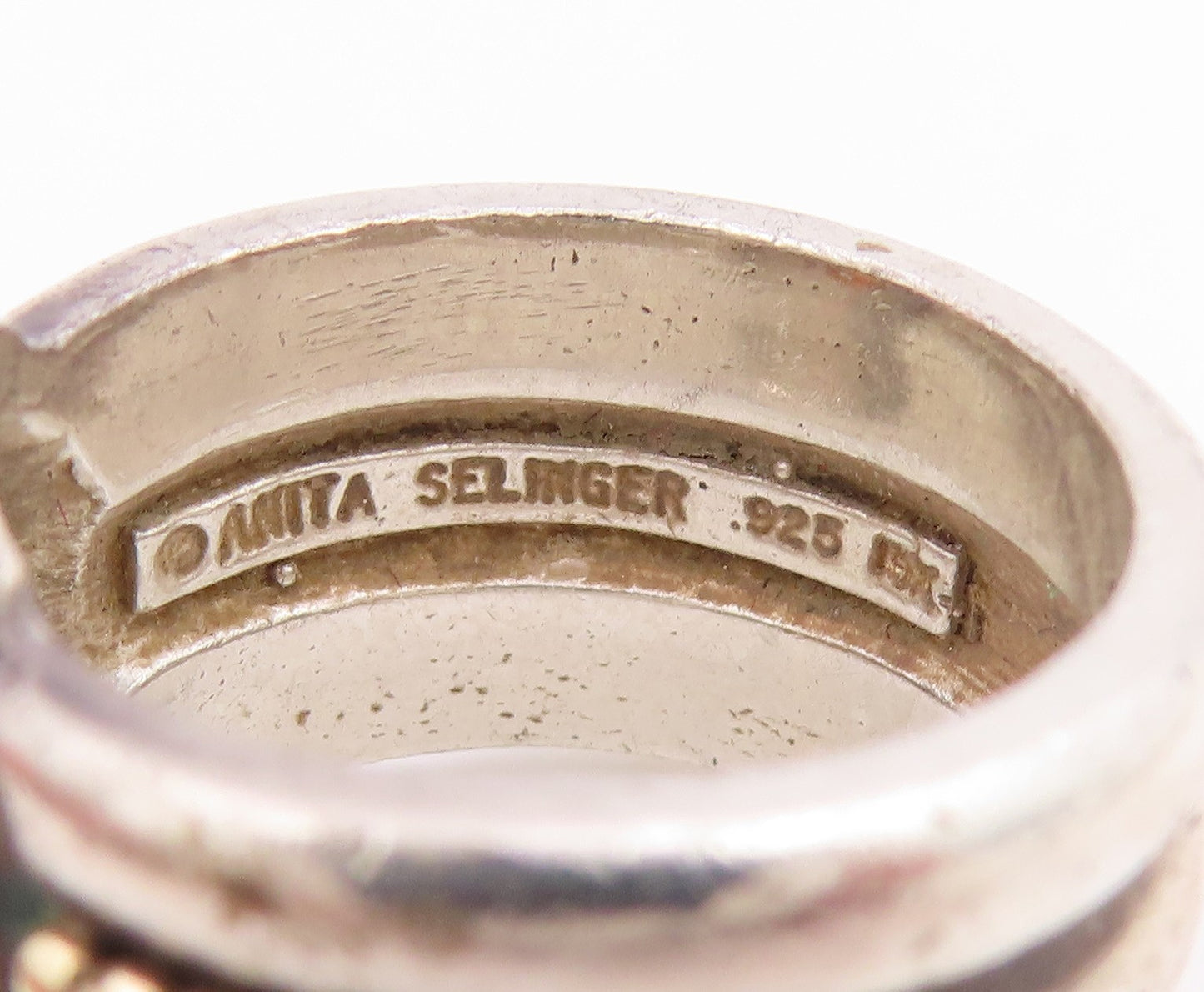 14k Gold & 925 Sterling Silver Vintage Ring ANITA SELINGER Amber  Sz 6  RG35759