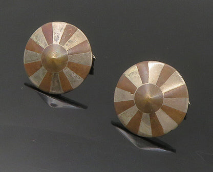 925 Sterling Silver  Vintage Two Tone Floral Pattern Round Cuff Links  TR2396