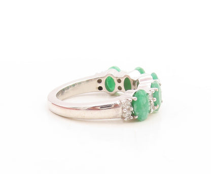 925 Sterling Silver Vintage Ring Oval Cut Emerald & Topaz Band  Sz 7  RG30118