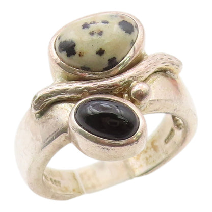 925 Sterling Silver Vintage Ring WHITNEY KELLY Jasper & Onyx Band  Sz 8  RG36390