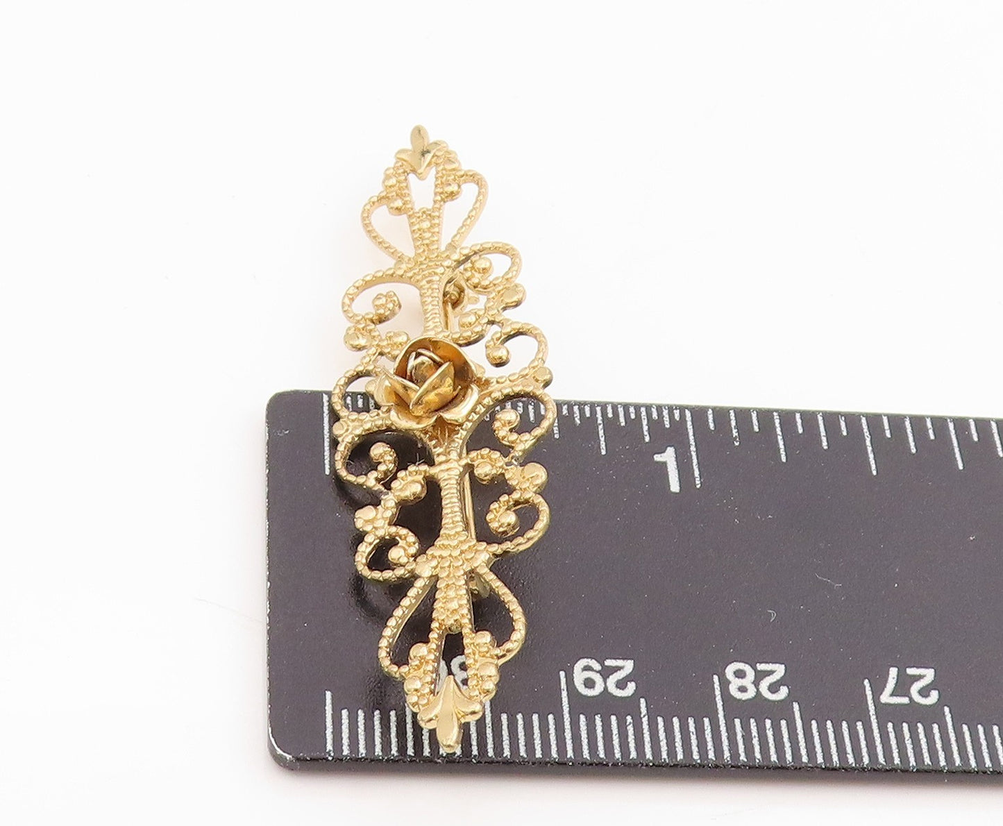 925 Sterling Silver Vintage Brooch BEAU Gold Plated Rose Filigree Pin   BP11973