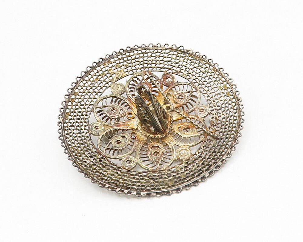 925 Sterling Silver  Vintage Filigree Detail Sombrero Hat Brooch Pin  BP5310