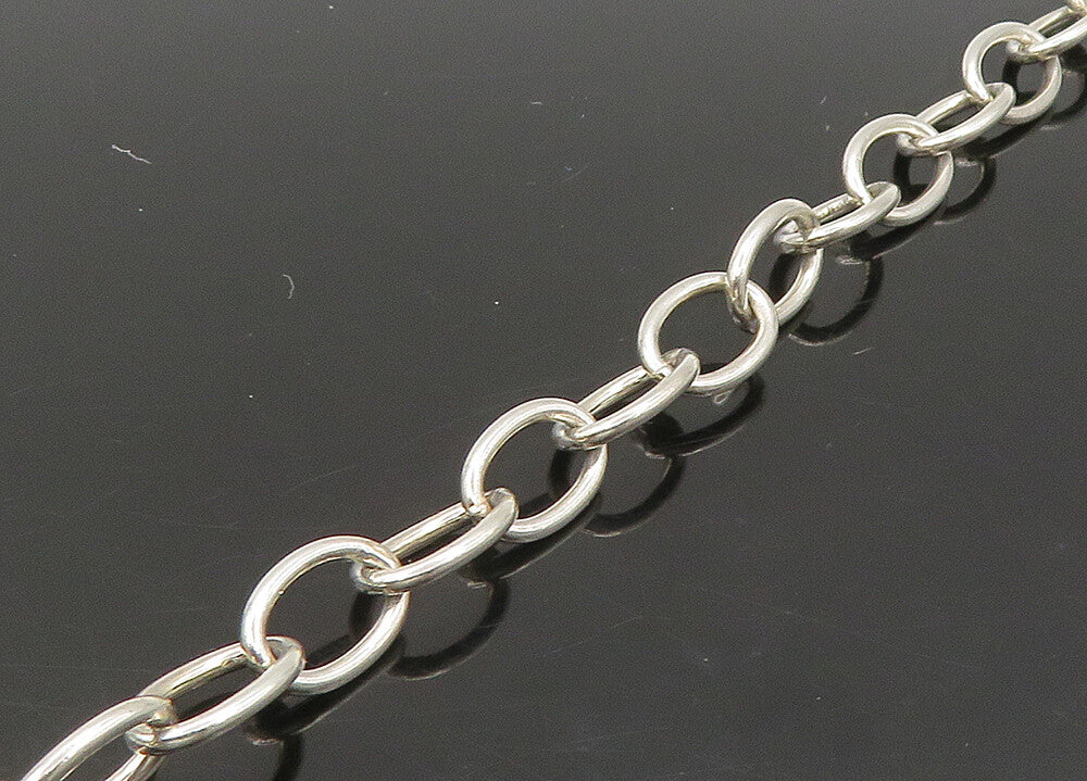 925 Sterling Silver  Vintage Shiny Open Oval Link Chain Necklace  NE3731
