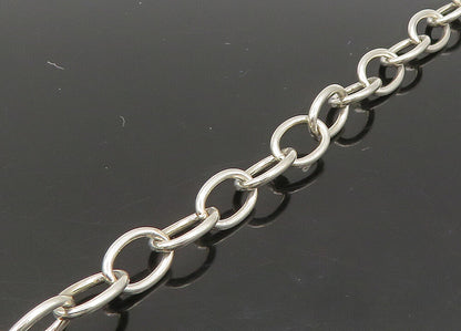 925 Sterling Silver  Vintage Shiny Open Oval Link Chain Necklace  NE3731