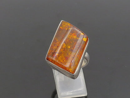 925 Sterling Silver  Vintage Slanted Baltic Amber Cocktail Ring Sz 7.5 RG24338