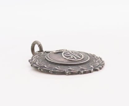 925 Sterling Silver Vintage Pendant Antique Dark Tone Floral Carved  PT23534