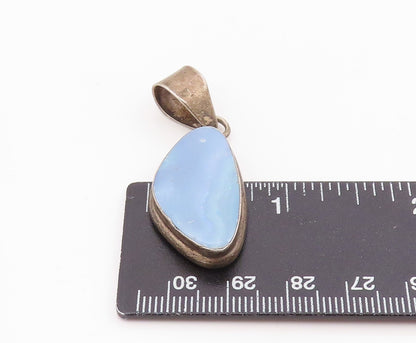 925 Sterling Silver Vintage Pendant Blue Opal Modernist Teardrop Charm  PT26094