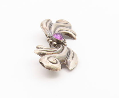 925 Sterling Silver  Vintage Cabochon Amethyst Swirl Bow Brooch Pin  BP8127