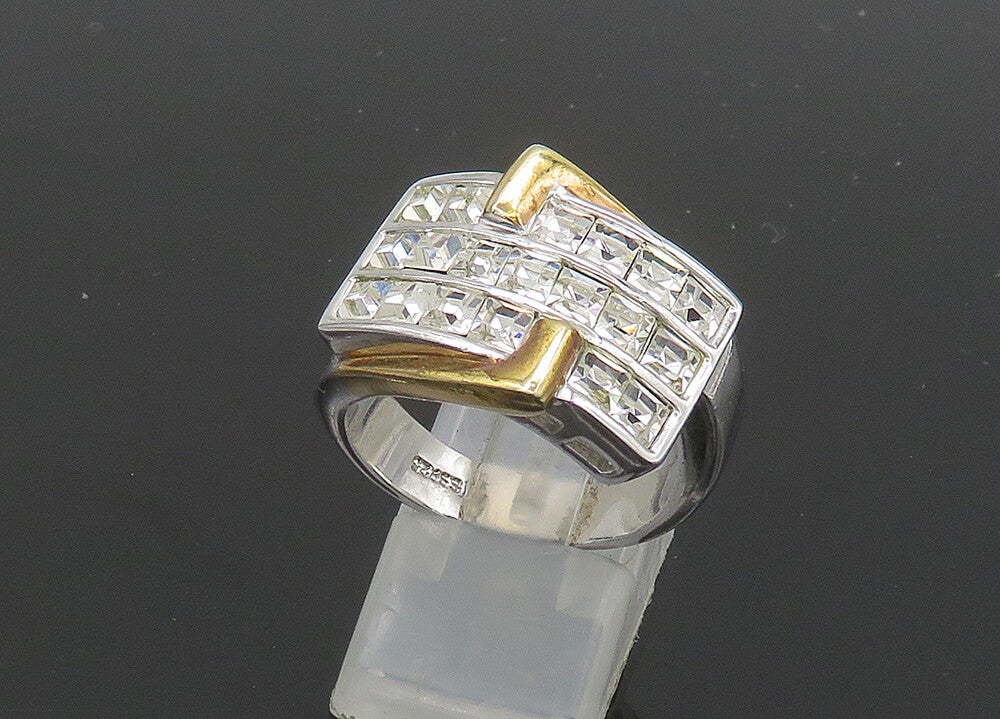 925 Silver  Vintage Sparkling Cubic Zirconia 2 Tone Band Ring Sz 9  RG20917
